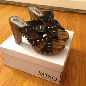 XOXO black leather studded sandals