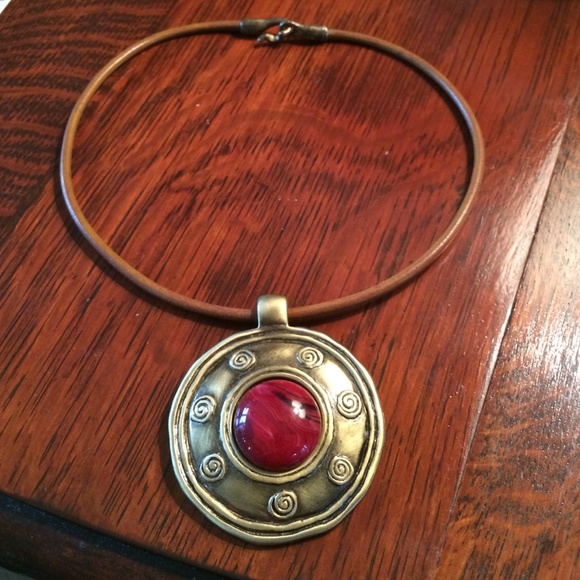 Brushed Gold Tone Medallion Necklace
