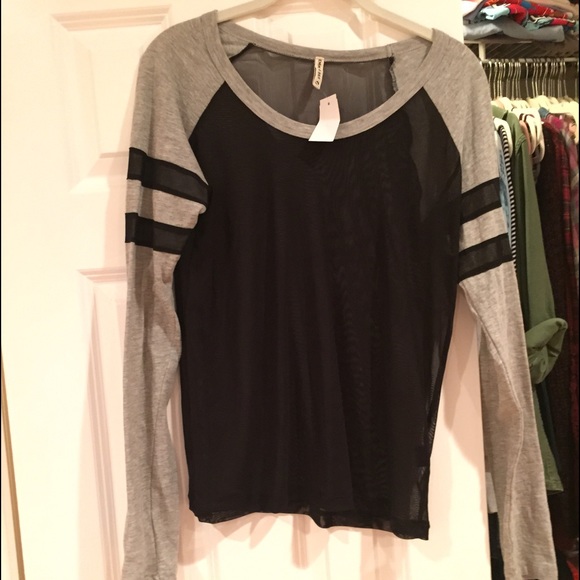 BRAND NEW LF Black sheer top w/grey long sleeves - Picture 1 of 4