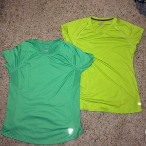 Two green work out shirts