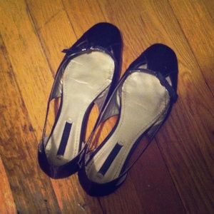 Purple satin flats with bows