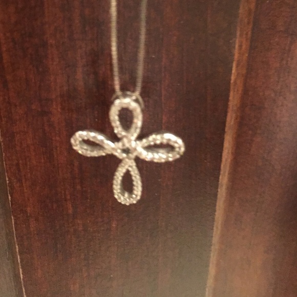 White gold and diamond cross necklace
