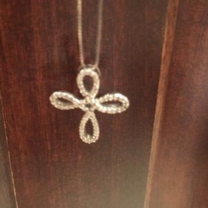 White gold and diamond cross necklace