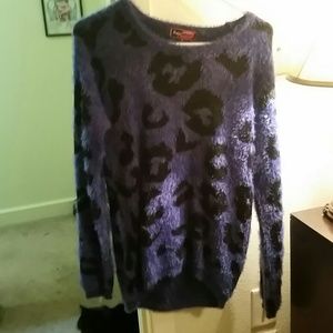Fuzzy purple and black leopard print sweater