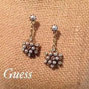 Clear & Pale Pink Crystal, Grey Pearl earrings