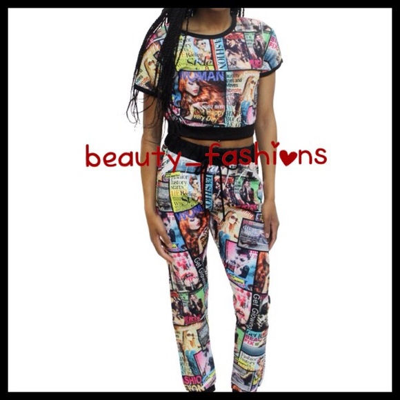 Printed Newspaper Pants Set - Picture 2 of 3