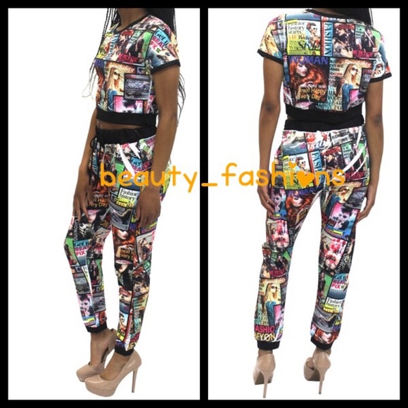 Printed Newspaper Pants Set - Picture 3 of 3