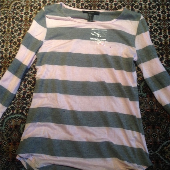 Pink and gray stripped long-sleeved shirt
