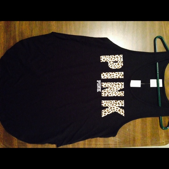 VS Pink Leopard Print Black Tank - Picture 2 of 3