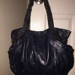B.makowsky Navy Blue Leather Studded bag