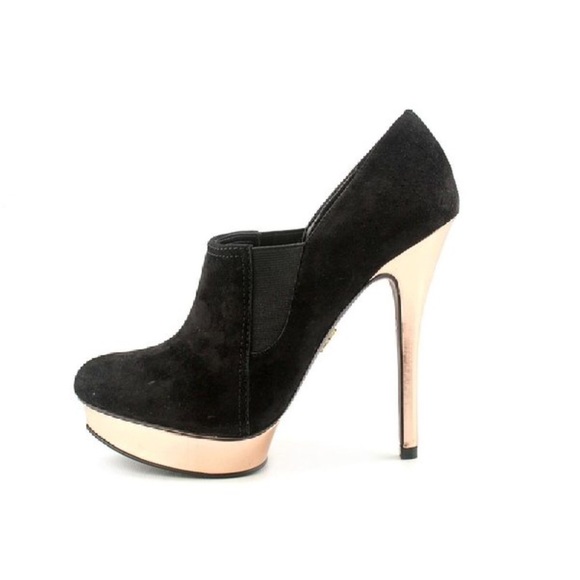 Rachel Roy black stiletto booty with gold heel