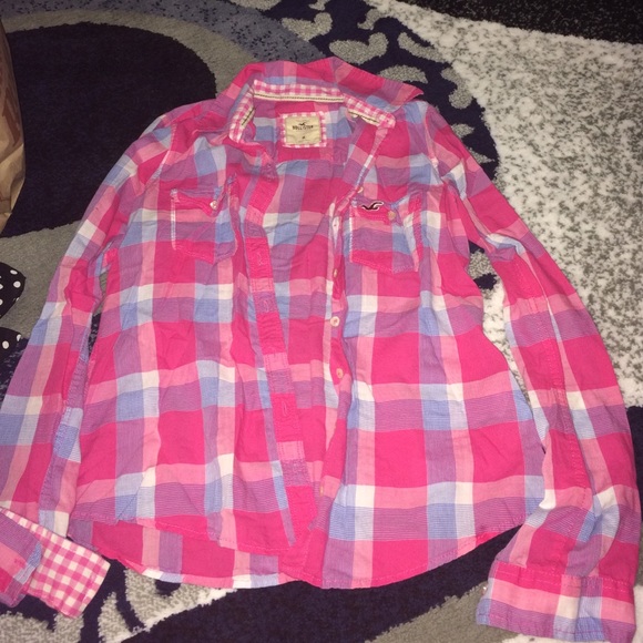 Pink plaid Hollister shirt - Picture 1 of 2