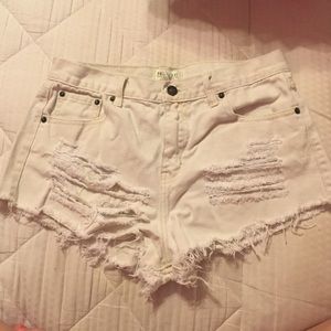 White high waisted denim shorts.