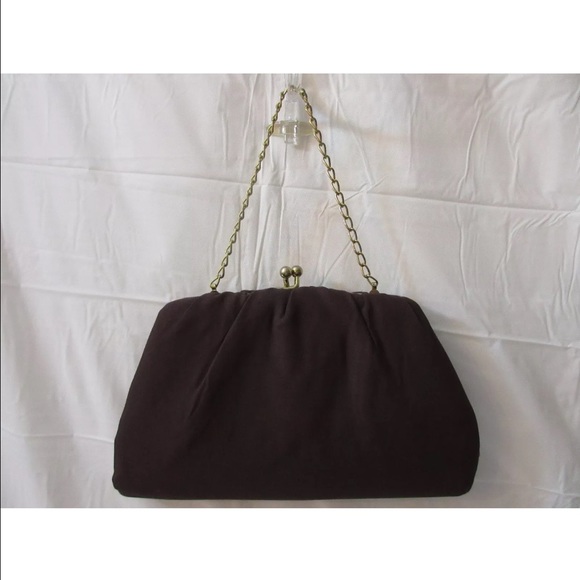 Vintage Brown Clutch Handbag Purse w/ Chain Strap - Picture 2 of 4