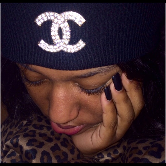 SILVER AND BLACK RHINESTONE BEANIE