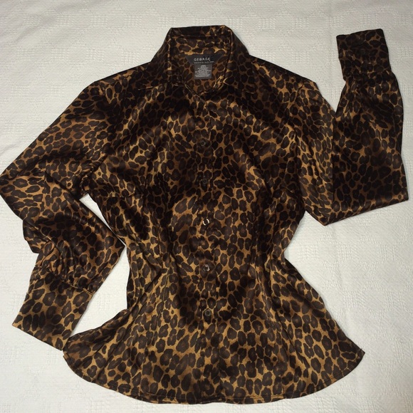 🔆Sateen Leopard Long Sleeve Button Shirt Sz.XS - Picture 1 of 4