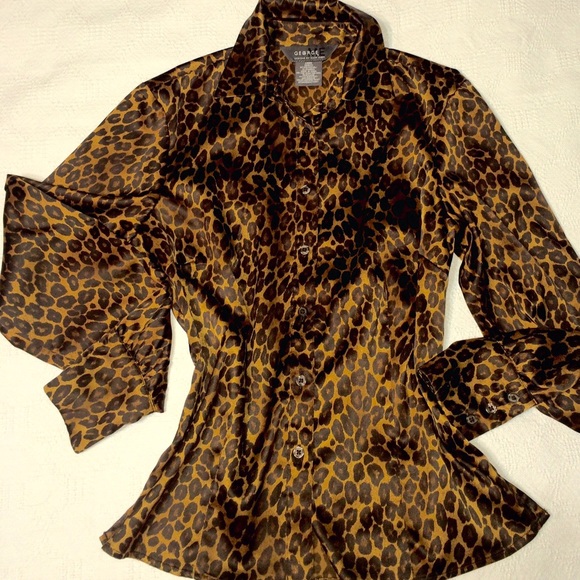 🔆Sateen Leopard Long Sleeve Button Shirt Sz.XS - Picture 4 of 4