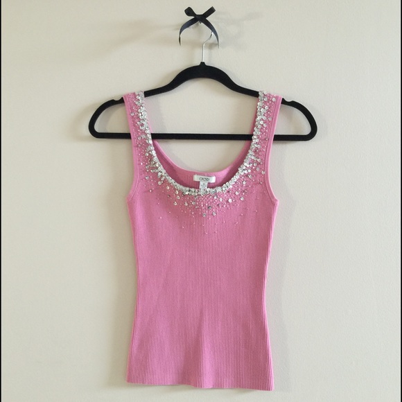 Caché pink embellished ribbed tank
