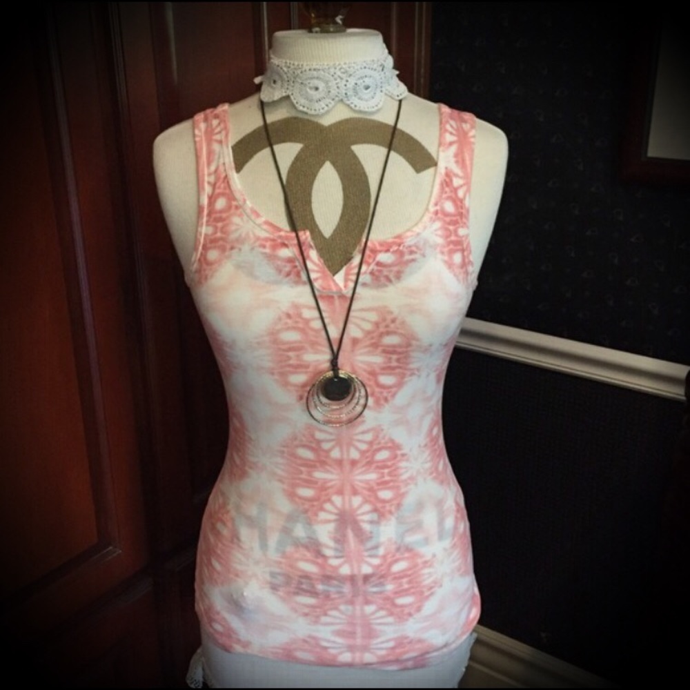 LUCKY BRAND Tie Dye Peach Henley Tank Top