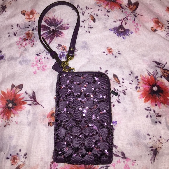 Coach Handbags - COACH purple sequin card wallet wristlet