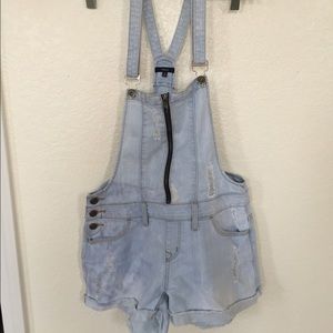 Light wash denim overalls