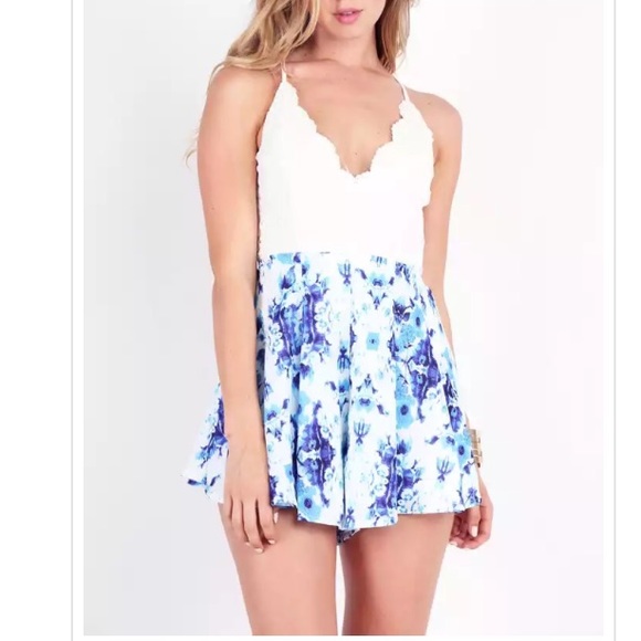 🚫SOLD🚫Floral blue crotchet romper