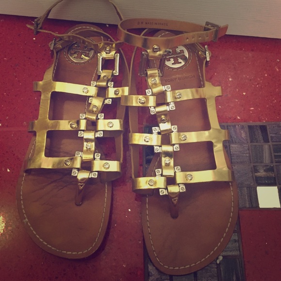 Tory Burch Gold Gladiator Sandals Size 38 (8)
