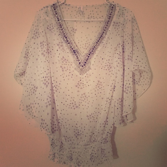Size S/M Shimmery Star Flowy Blouse NWOT
