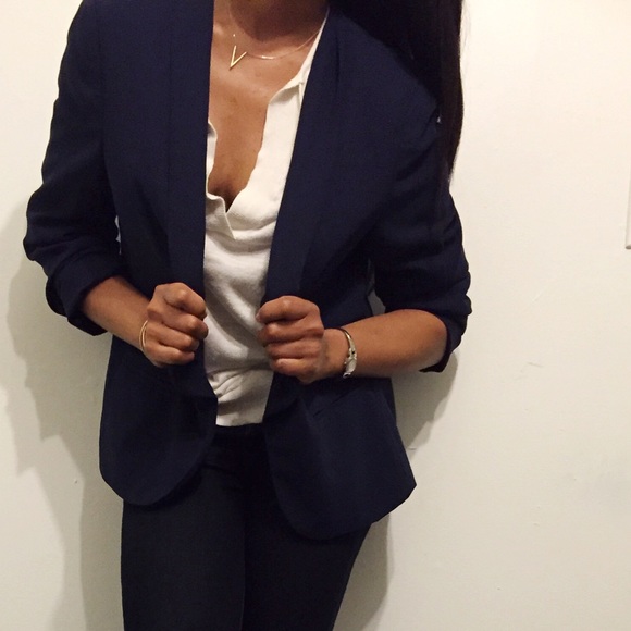 Navy Blue Ann Taylor Loft Blazer Jacket Sz L