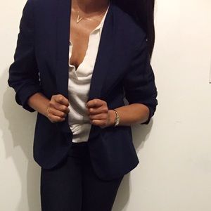 Navy Blue Ann Taylor Loft Blazer Jacket Sz L