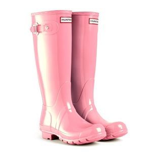 Glossy light Candy Pink hunter rain boots