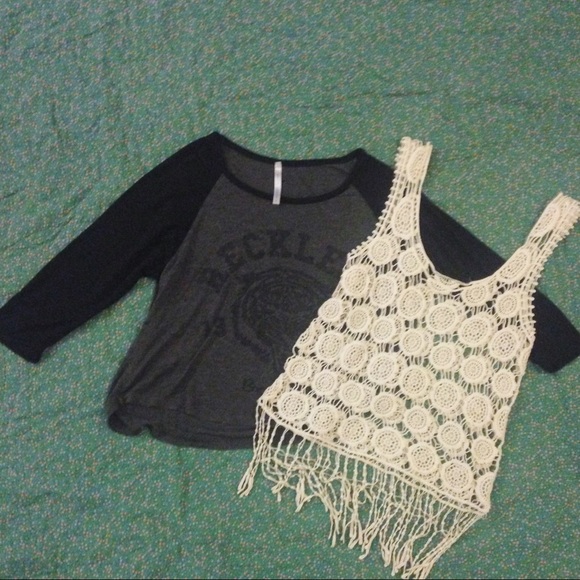 *ON HOLD* | gray baseball tee & crochet top