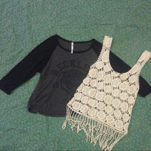 *ON HOLD* | gray baseball tee & crochet top