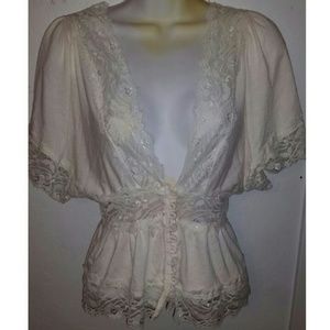 Off white blouse with lace. Size small