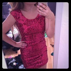 Red sequin party dress