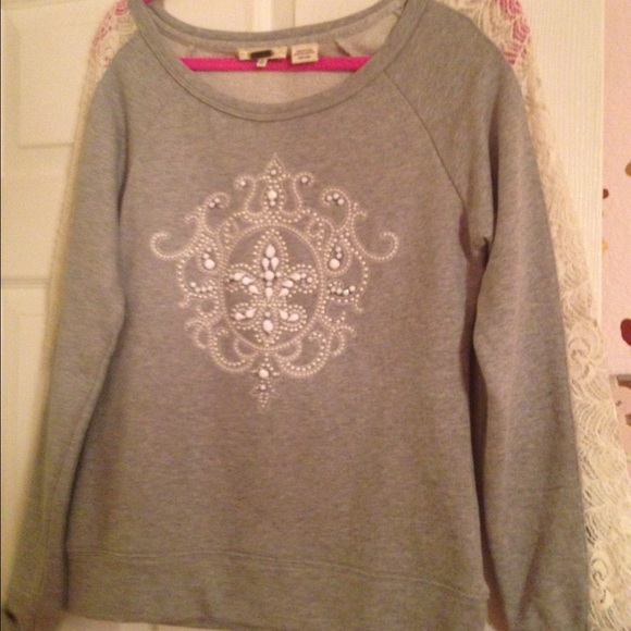 NWT Miss Me grey with cream lace pullover !