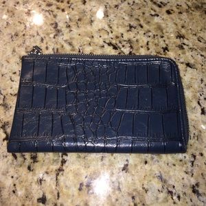 Navy Faux Animal Skin Wallet w/ Zipper