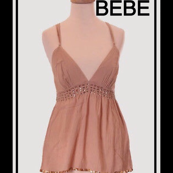 🎁🎉SALE!!! BEBE Tan Gold Sequined Top🎁🎉 - Picture 1 of 3