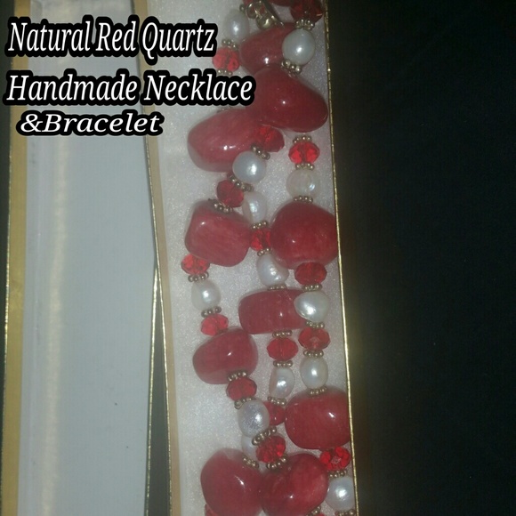 Handmade Red Quartz necklace and bracelet. - Picture 2 of 2