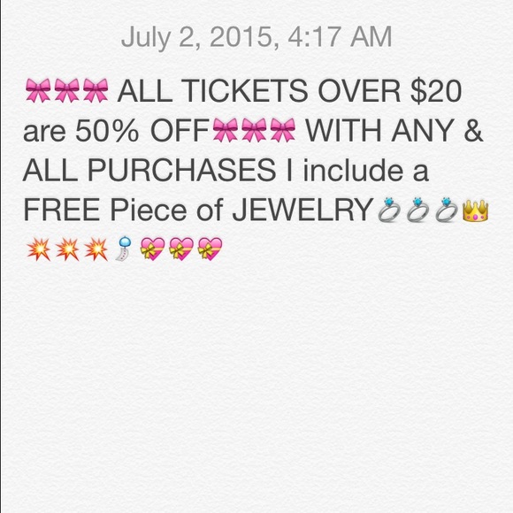 50% off any tickets over $20 free gift today only