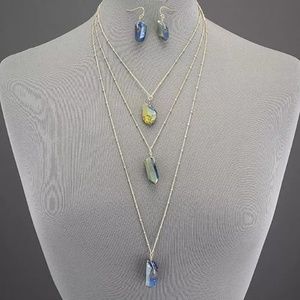 Gold Layered Bohemian Blue Stone Necklace Set