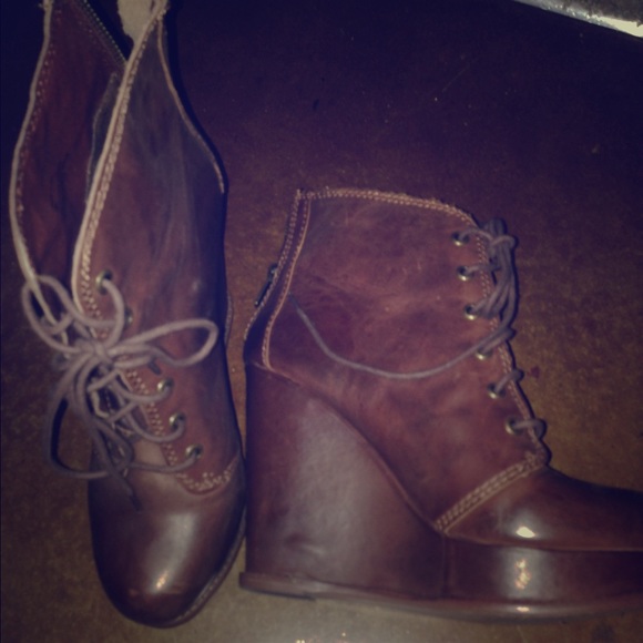 Brown lace up wedges