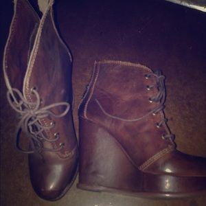 Brown lace up wedges