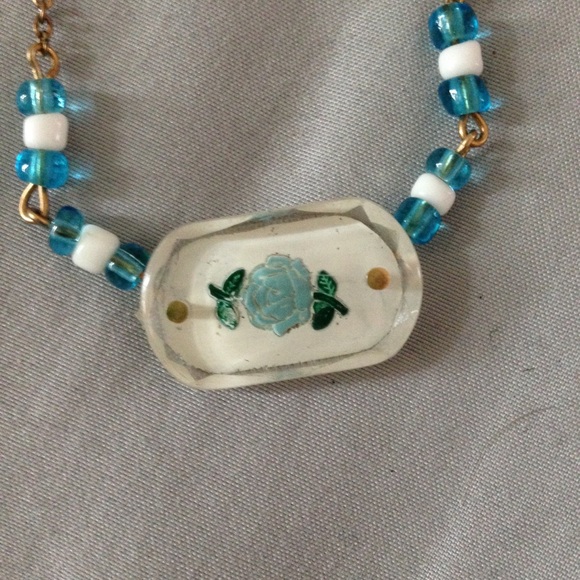 Unique vintage blue rose necklace