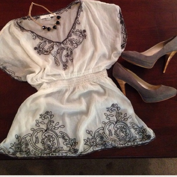 Forever 21 Tops - Sheer Top With Black and Gray