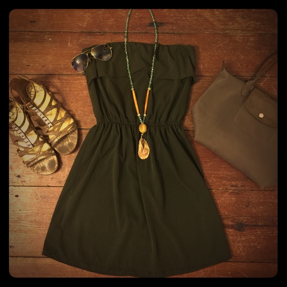 Army green strapless sundress
