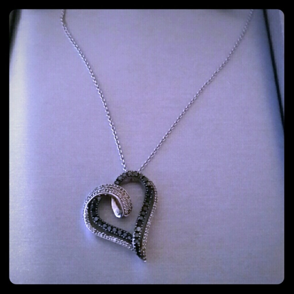 Black and White diamond looping heart pendant
