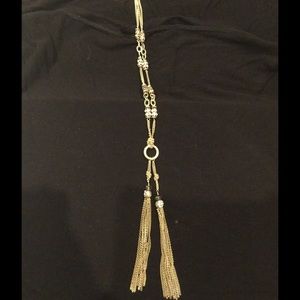Gold and crystal tassel necklace