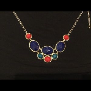 Red, blue and turquoise statement necklace