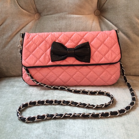 Forever 21 Clutches & Wallets - Pink and Black Quilted Clutch.
